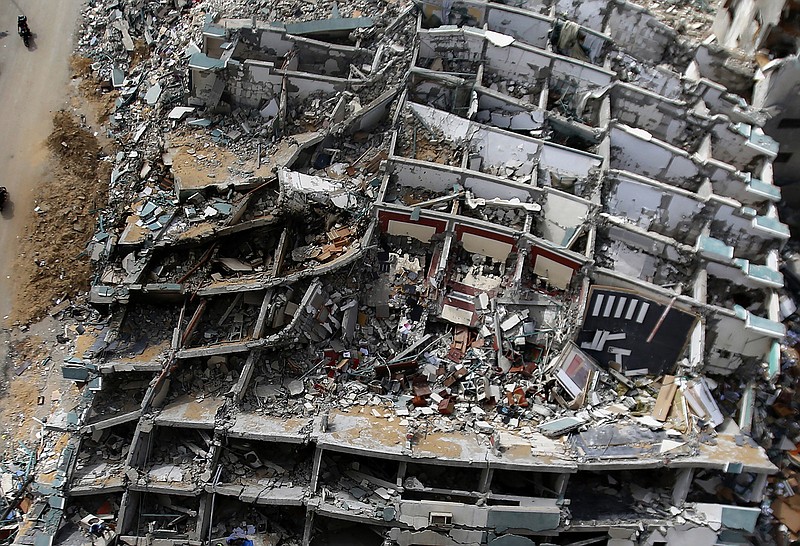 A view from above Friday in Gaza City shows the damage to the building that housed the offices of The Associated Press and other media outlets. The building was targeted last week by Israeli airstrikes.
(AP/Hatem Moussa)