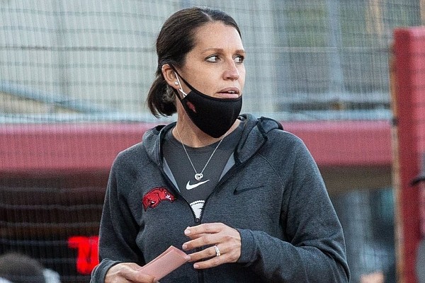 Courtney Deifel, head softball coach at Arkansas, is shown at Bogle Park at the University of Arkansas on Friday, March 25, 2021.