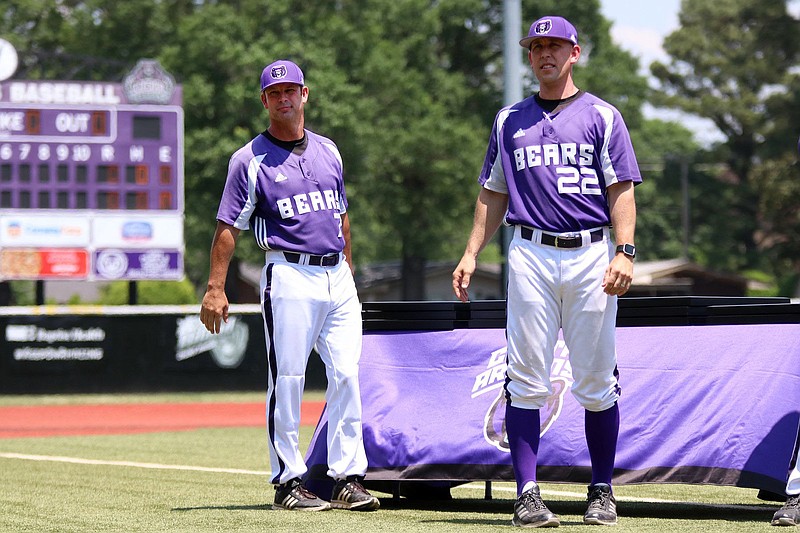 The decision by Allen Gum (left) to step down as Central Arkansas’ baseball coach after 11 seasons was announced Sunday. Nick Harlan (right), UCA’s pitching coach for nine seasons, will take over the position.
(Photo courtesy of UCA Athletics)