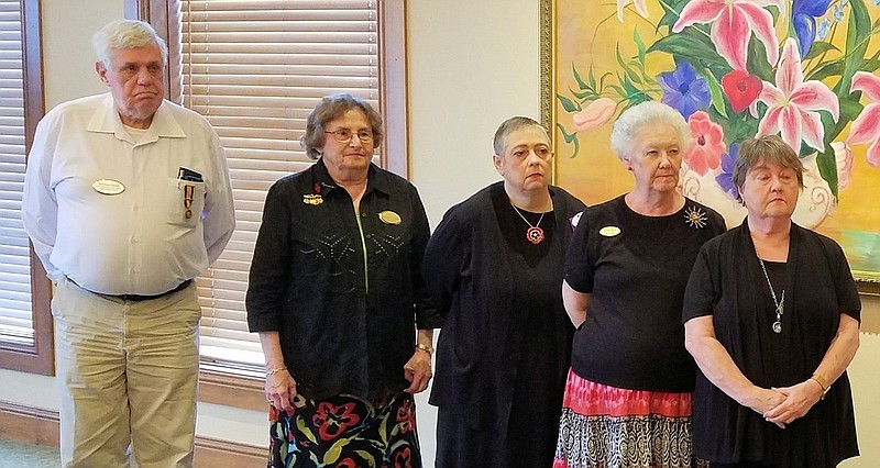 Sons and Daughters of the Pilgrims new officers include Eugene Smith (from left), Jo Ann Cooper, Jayne Spears, Frankie Ochsner, Jerrie Townsend and not pictured, Betty Harp. 
(Special to The Commercial)