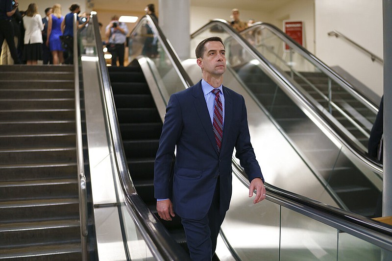 Sen. Tom Cotton, R-Ark., takes the escalator at the Capitol in Washington on Thursday, May 27, 2021. (AP/J. Scott Applewhite)