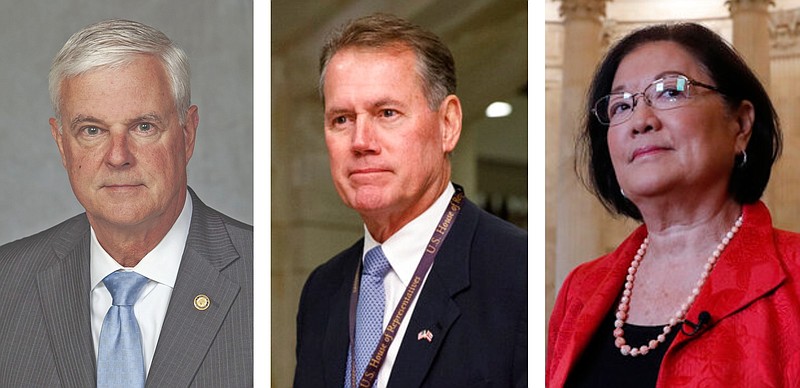 This undated composite photo shows (from left) U.S. Rep. Steve Womack, R-Ark.; U.S. Rep. Ed Case, D-Hawaii; and U.S. Sen. Mazie Hirono, D-Hawaii. (Special to the Arkansas Democrat-Gazette and Associated Press file photos)