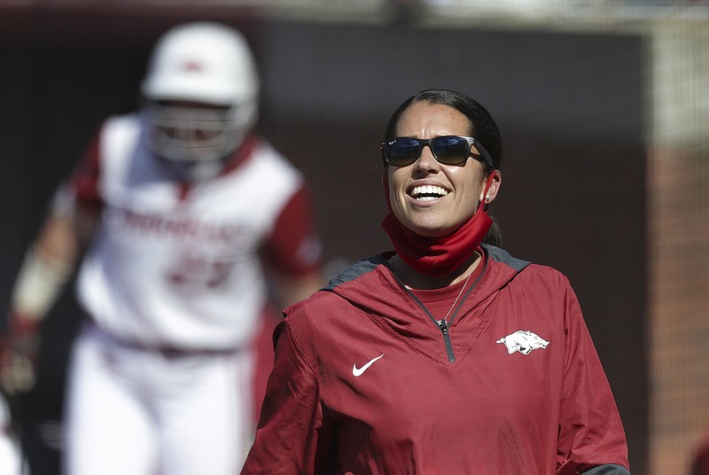 Arkansas softball Coach Courtney Deifel said the next step for the Razorbacks’ program is a berth in the College World Series. “And we feel like we’re on the brink of that,” she said.
(NWA Democrat-Gazette/Charlie Kaijo)