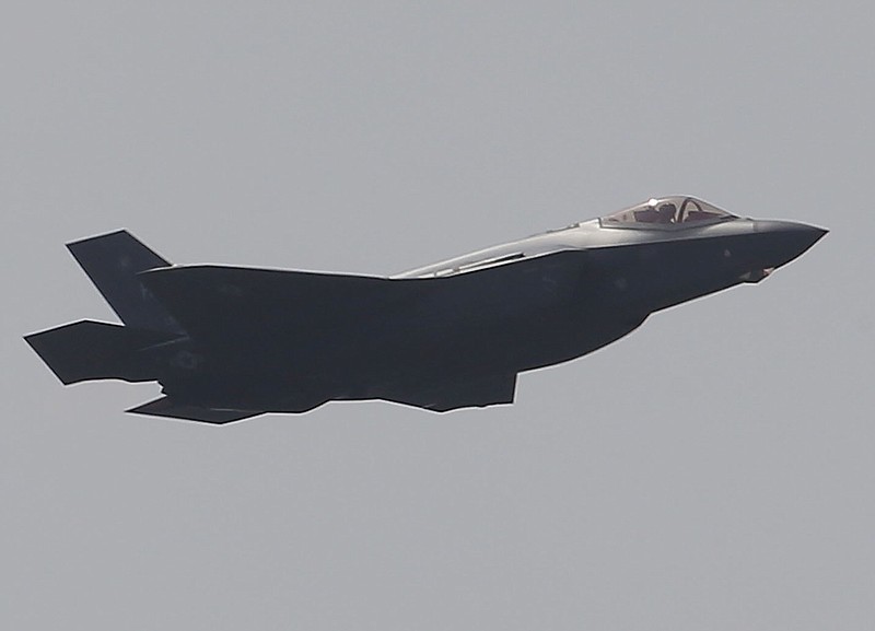 An F-35 Lightning II performs at the Paris Air Show in June 2017. The U.S. Air Force said Thursday, June 3, 2021, that Ebbing Air National Guard Base at Fort Smith has been selected as the preferred location for an F-35 training center for Foreign Military Sales participants and the new home for a Singaporean F-16 Fighting Falcon training unit. (AP/Michel Euler)