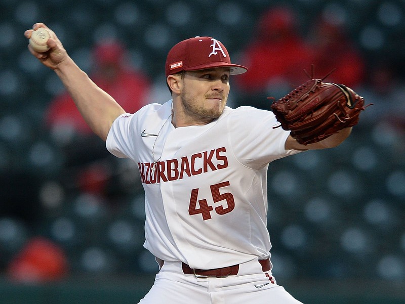 Arkansas senior reliever Kevin Kopps was named the national player of the year Thursday by Collegiate Baseball Newspaper after earning 10 victories and 10 saves with an NCAA-best 0.81 ERA.
(NWA Democrat-Gazette/Andy Shupe)