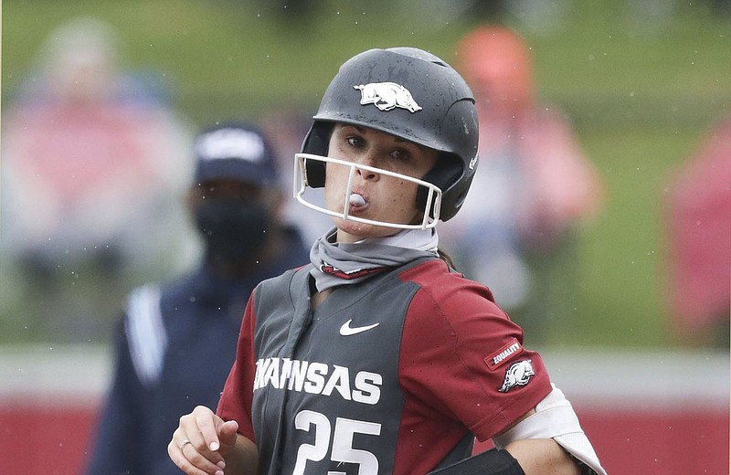 Arkansas’ Braxton Burnside and Sammey Bunch of Northern Iowa were the only two players in the country to score and drive in at least 50 runs while walking more than 35 times this season.
(NWA Democrat-Gazette/Charlie Kaijo)