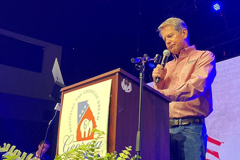 Georgia Gov. Brian Kemp speaks to Republicans at the 6th Congressional District convention in Alpharetta, Ga., in this May 15, 2021, file photo. (AP/Jeff Amy)