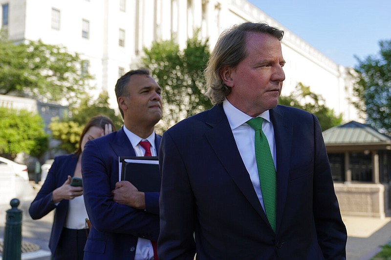 Former White House counsel Don McGahn departs after appearing for questioning by the House Judiciary Committee on Capitol Hill in Washington on Friday, June 4, 2021. (AP/Patrick Semansky)