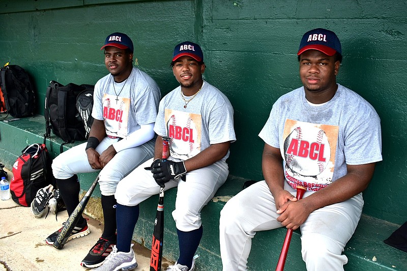 R.J. Stinson (from left), David Carroll and Jorrell Grant, all of Pine Bluff, are playing in the Arkansas Baseball Collegiate League in hopes of taking their games to the next level. 
(Pine Bluff Commercial/I.C. Murrell)