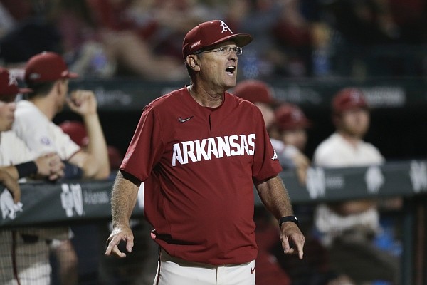 Arkansas coach Dave Van Horn reacts, Sunday, June 6, 2021 during the NCAA Fayetteville Regional at Baum-Walker Stadium in Fayetteville. Check out nwaonline.com/210607Daily/ for the photo gallery. Arkansas coach Dave Van Horn reacts, Sunday, June 6, 2021 during the NCAA Fayetteville Regional at Baum-Walker Stadium in Fayetteville. Check out nwaonline.com/210607Daily/ for the photo gallery.
