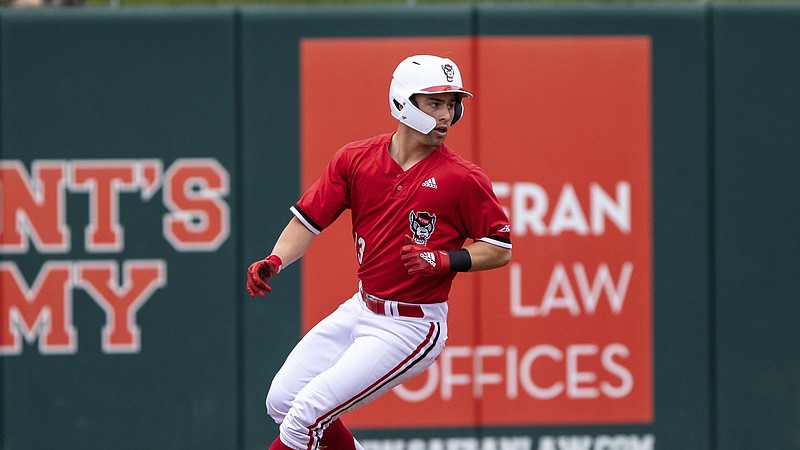 North Carolina State’s Tyler McDonough is batting .351 with 15  home runs, 43 RBI and 13 stolen bases entering this weekend’s  super regional at Arkansas. The Wolfpack have 83 home runs  and 70 stolen bases this season.
(AP/Ben McKeown)