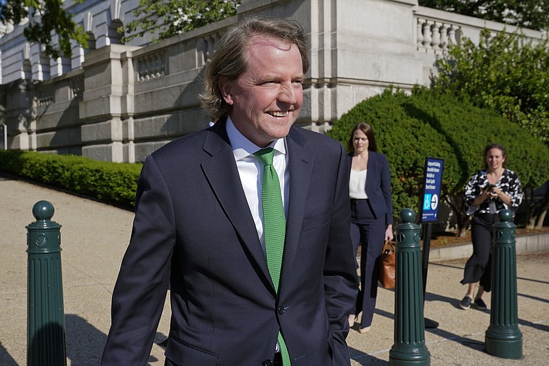 Former White House counsel Don McGahn leaves Friday after appearing for questioning by the House Judiciary Committee on Capitol Hill.
(AP/Patrick Semansky)