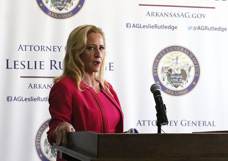 Attorney General Leslie Rutledge announces a multimillion dollar lawsuit settlement with Preferred Family Healthcare from a Medicare Fraud Control Unit investigation during a press conference on Thursday, Oct. 22, 2020, at the State Capitol in Little Rock.  .(Arkansas Democrat-Gazette/Thomas Metthe)