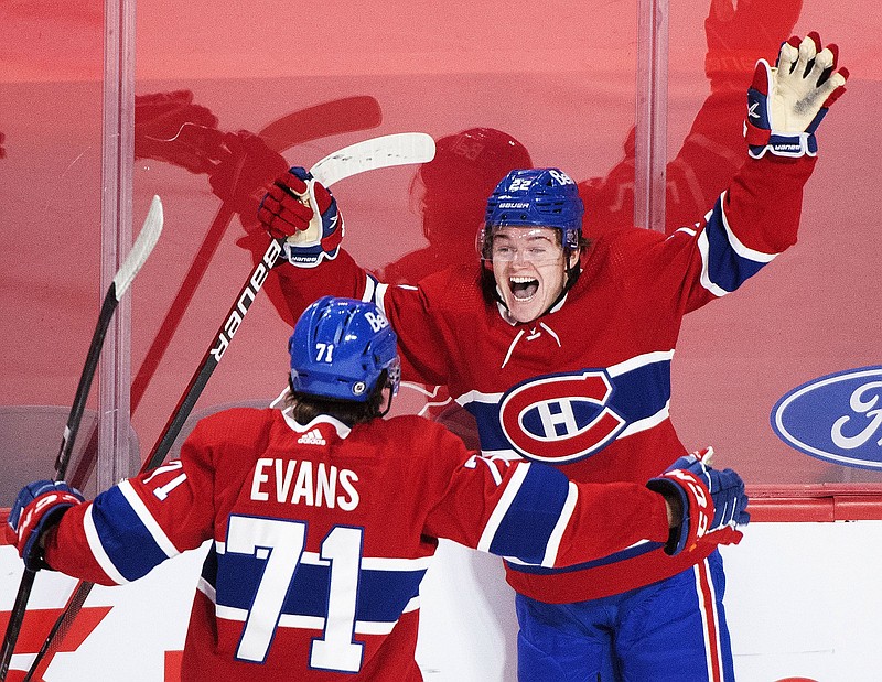 Montreal’s Cole Caufield (right) won the Hobey Baker Award as the NCAA’s top player at Wisconsin earlier this year. Now he’s been a key component of the Canadiens’ Stanley Cup run. The Canadiens face the Vegas Golden Knights in the conference finals, with Game One set for Monday.
(AP/The Canadian Press/Graham Hughes)