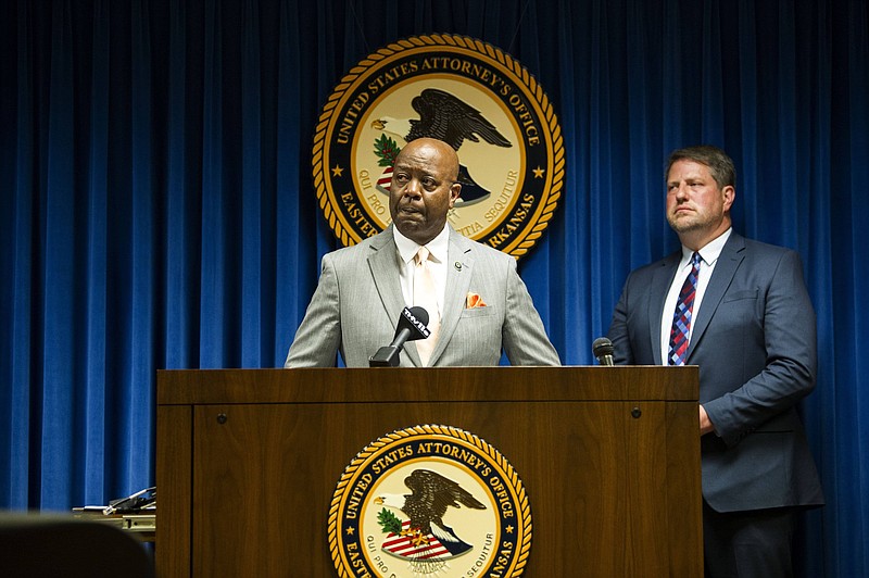 Keith Humphrey, Little Rock Chief of Police, addresses the media during a press conference at the US Attorney's Office in Little Rock on Monday, June 14, 2021. Over the last week, law enforcement made over 60 arrests in the Little Rock area stemming from local and federal investigations during "Operation Ceasefire." (Arkansas Democrat-Gazette/Stephen Swofford)