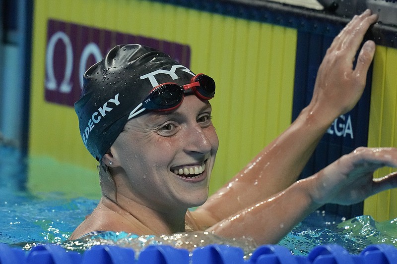 Katie Ledecky won both the 200- and 1,500-meter freestyle events Wednesday night at the U.S. Olympic swimming trials in Omaha, Neb., even though the two events were held 70 minutes apart.
(AP/Charlie Neibergall)