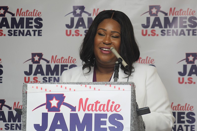 Democratic candidate for US Senate Natalie James stopped in El Dorado on Tuesday as part of a statewide tour. (Matt Hutcheson/News-Times)