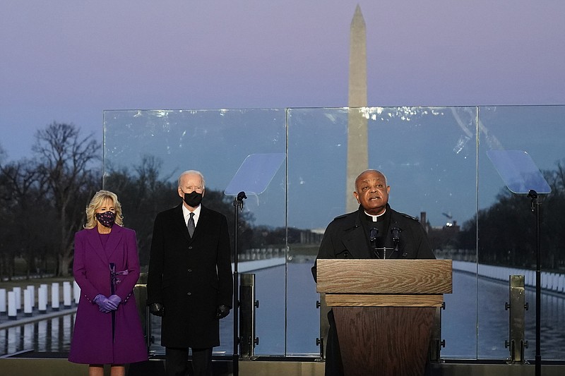 Cardinal Wilton Gregory, archbishop of Washington, delivers the invocation during a covid-19 memorial at the Lincoln Memorial Reflecting Pool in Washington in January. Gregory said President Joe Biden and his wife, Jill, are welcome to receive Communion at the archdiocese’s churches.
(AP/Alex Brandon)