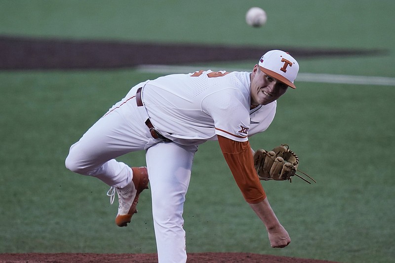 Texas sophomore Ty Madden, who is projected to be a top-10 pick in the Major League Baseball Draft, is among three pitchers making up one of the nation’s top starting rotations. The No. 2 seed Longhorns open the College World Series against No. 7 Mississippi State on Sunday.
(AP/Eric Gay)