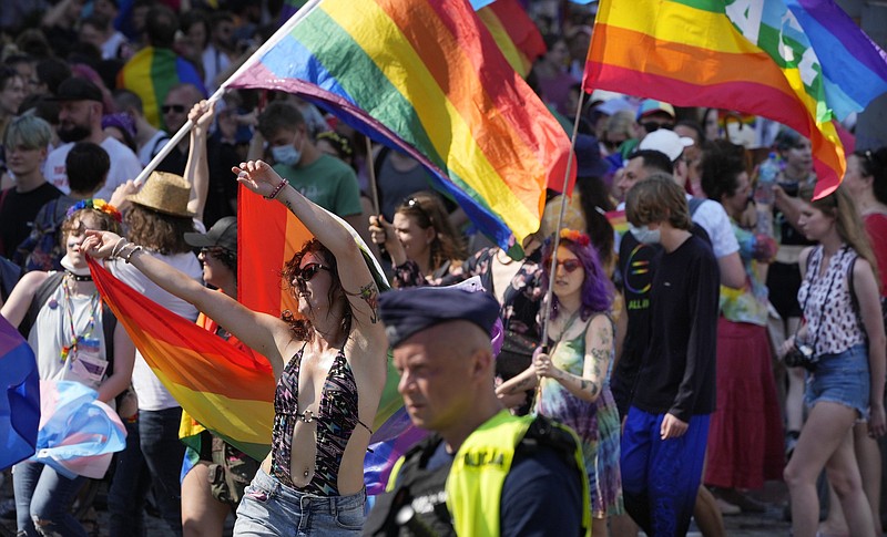 People in Warsaw, Poland, take part Saturday in the Equality Parade, the largest gay pride parade in central and eastern Europe. More photos at arkansasonline.com/620warsaw/.
(AP/Czarek Sokolowski)