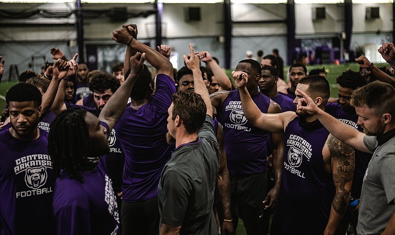 The University of Central Arkansas football team is having summer workouts earlier in 2021 than it was able to last year as the coronavirus pandemic kept the team from getting together on campus until July. (Photo courtesy University of Central Arkansas)