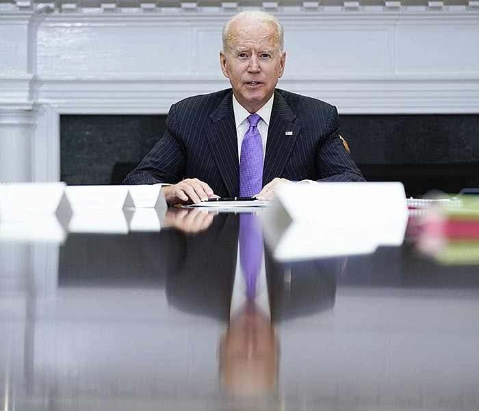 President Joe Biden speaks during a meeting with FEMA Administrator Deanne Criswell and Homeland Security Adviser and Deputy National Security Adviser Elizabeth Sherwood-Randall, in the Roosevelt Room of the White House, Tuesday, June 22, 2021, in Washington. (AP Photo/Evan Vucci)