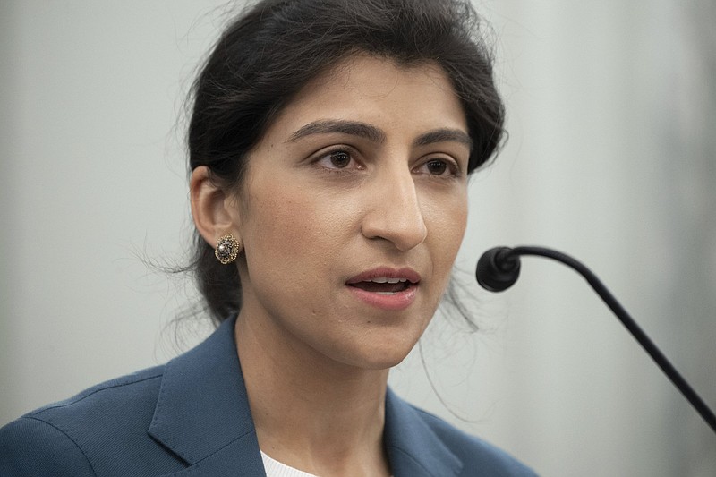 Lina Khan speaks during a confirmation hearing of the Senate Committee on Commerce, Science, and Transportation on Capitol Hill in Washington in this April 21, 2021, file photo. (Saul Loeb/Pool via AP)