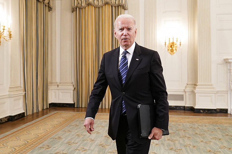 President Joe Biden walks out of the State Dining room after an event with Attorney General Merrick Garland at the White House in Washington, Wednesday, June 23, 2021, to discuss gun crime prevention strategy. (AP/Susan Walsh)