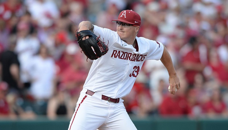 Patrick Wicklander a junior left-hander, turned into a reliable No. 1 starter on a pitching rotation that varied during the season for the Razorbacks. He was 7-1 with a 2.09 ERA in 772/3 innings with 85 strikeouts.
(NWA Democrat-Gazette/Andy Shupe)