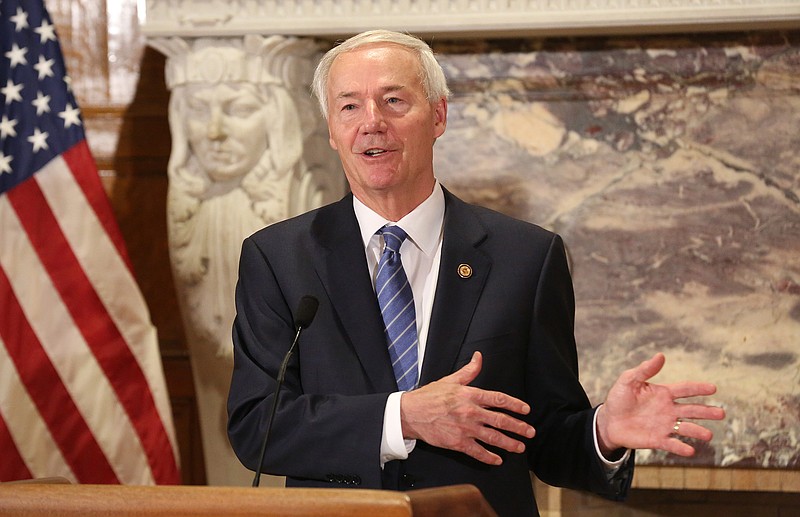 Gov. Asa Hutchinson answers a question during the weekly covid-19 update on Tuesday, June 29, 2021, at the state Capitol in Little Rock. (Arkansas Democrat-Gazette/Thomas Metthe)