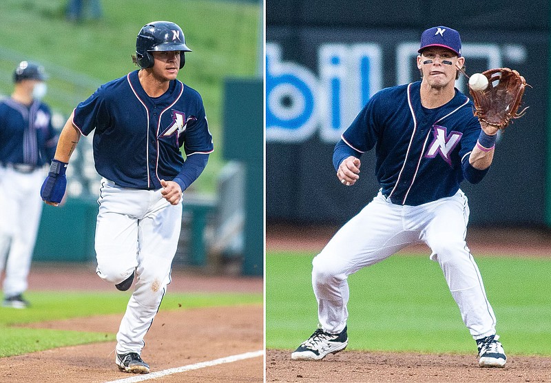 Nick Pratto (left) and Bobby Witt Jr., both with the Northwest Naturals were selected for the Futures Game. (Special to NWA Democrat-Gazette/ DAVID BEACH)