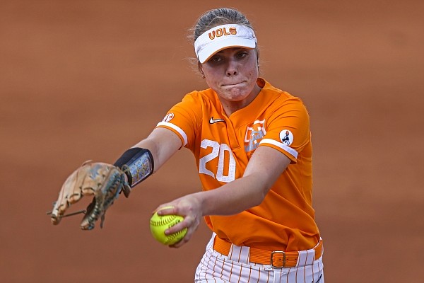 Tennessee's Callie Turner throws to a batter during a game against Kennesaw State on Wednesday, March 24, 2021, in Knoxville, Tenn. (AP Photo/Wade Payne)