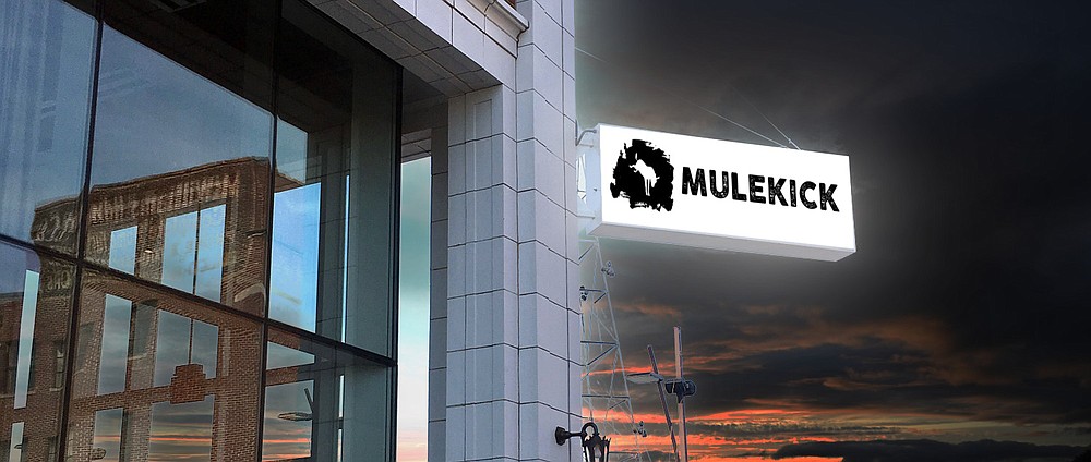 A mock-up of the Mulekick sign on the exterior of the former Griffin Restaurant in El Dorado's Murphy Arts District accompanies the announcement that the Magnolia restaurant is planning an El Dorado "branch." (Special to the Democrat-Gazette)