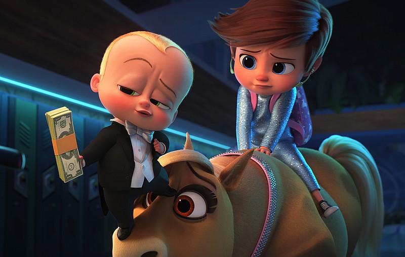 Boss Baby Ted (voiced by Alec Baldwin) shows his brother Tim (James Marsden) the money in “Boss Baby: Family Business,” which unexpectedly claimed second place in last week’s box office returns.