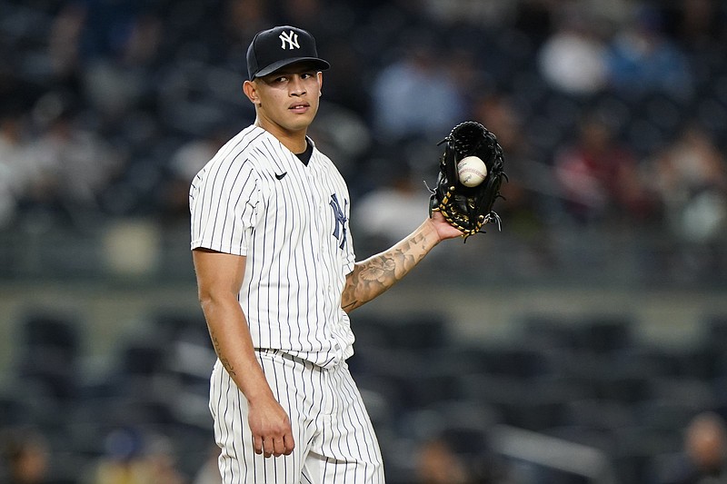 New York Yankees pitcher Jonathan Loaisiga (shown), Nestor Cortes Jr. and Wandy Peralta had positive covid-19 tests, forcing the postponement of the Yankees’ game with the Boston Red Sox on Thursday night. All three were fully vaccinated.
(AP/Kathy Willens)