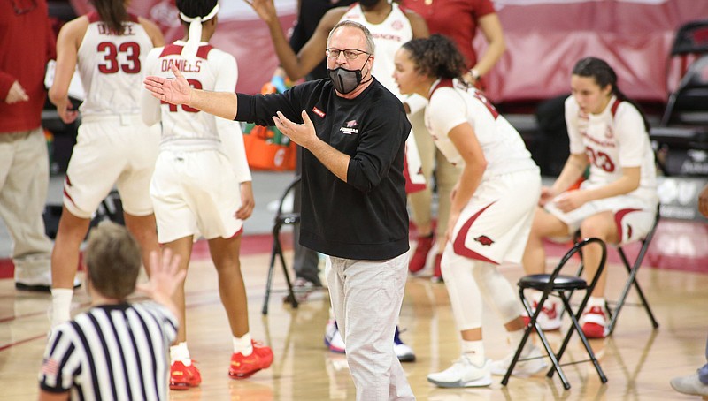 Arkansas Coach Mike Neighbors agreed to a contract extension Wednesday after leading the Razorbacks to a No. 4 seed in the women’s NCAA Tournament this year.
(NWA Democrat-Gazette/David Gottschalk)