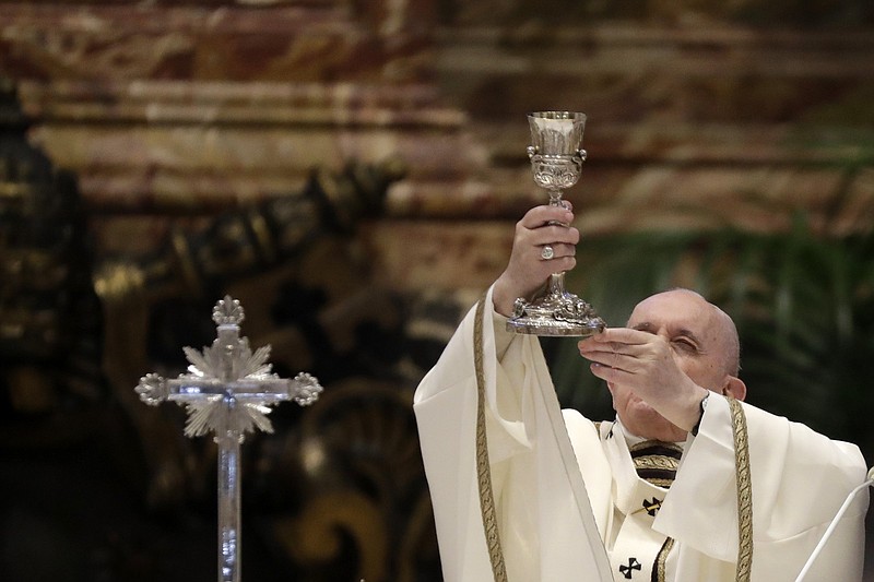 Pope Francis celebrates a Mass on April 1 inside St. Peter’s Basilica at the Vatican.
(AP/Andrew Medichini)