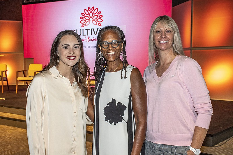 Whitney Limon, Beverly Morrow and Tasha Colemen at the Cultivate Women's Business Series on 6/23/2021 
(Arkansas Democrat-Gazette/Cary Jenkins)