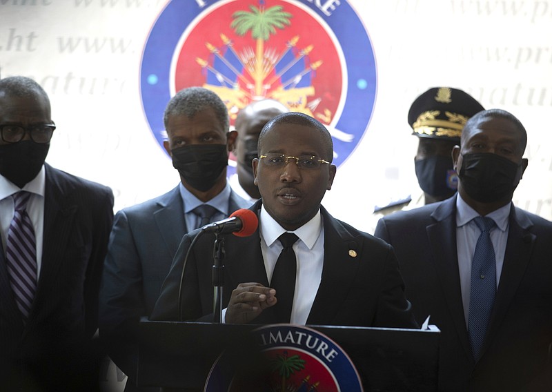 Haiti's interim Prime Minister Claude Joseph gives a press conference in Port-au-Prince, Friday, July 16, 2021, the week after the assassination of Haitian President Jovenel Moïse’s on July 7. (AP/Joseph Odelyn)