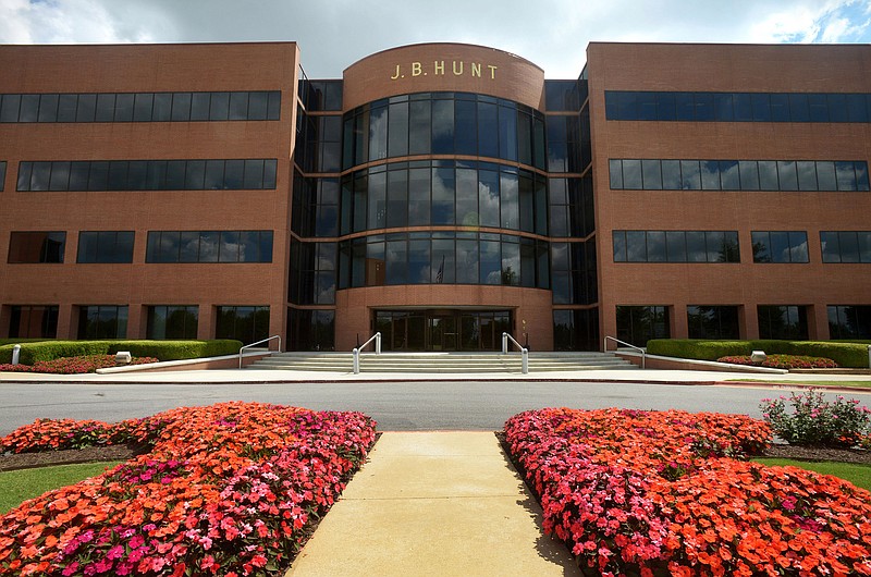 A view of the main entrance Thursday, July 6, 2017, at the J.B. Hunt Transport headquarters in Lowell. (NWA Democrat-Gazette/BEN GOFF)