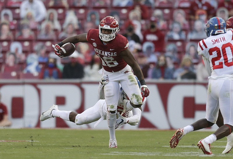 Arkansas junior wide receiver Treylon Burks was the only Razorback selected first-team All-SEC in preseason media balloting. The Hogs were picked to finish sixth in the SEC West Division.
(NWA Democrat-Gazette/Charlie Kaijo)