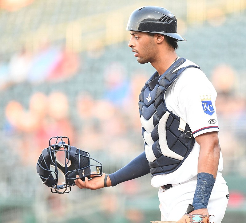 Catcher MJ Melendez struggled offensively in 2019, but he said he was able to experiment with some things without “that pressure to perform and put up results right away,” which has led to him leading all of Class AA with 20 home runs and 53 RBI for the Northwest Arkansas Naturals.
(NWA Democrat-Gazette/J.T. Wampler)
