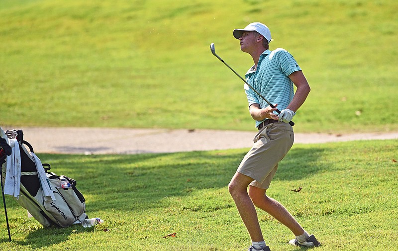 FILE — Carson Stephens of Cabot defeated Wil Griffin of Hot Springs 4 and 3 in the boys final at the Arkansas State Golf Association Junior Match Play at Eagle Hill Golf & Athletic Club in Little Rock in this July 23, 2021 file photo. More photos available at arkansasonline.com/724golf.
(Arkansas Democrat-Gazette/Staci Vandagriff)