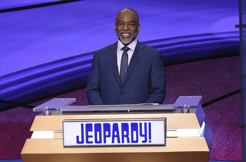 This image provided by Jeopardy Productions, Inc. shows “Jeopardy!” guest host LeVar Burton on the set of the game show. (Carol Kaelson/Jeopardy Productions, Inc. via AP)