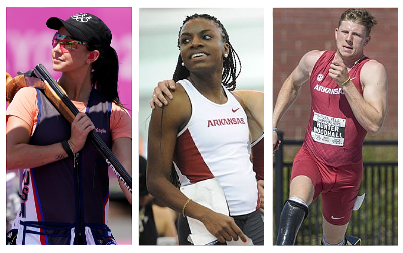 Olympic athletes Kayle Browning (left), Sparkle McKnight and Hunter Woodhall are shown in this photo collage. Photos by Associated Press, Andy Shupe and Ben Goff.