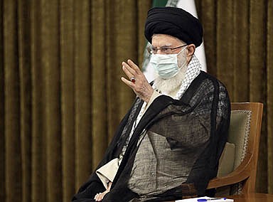 Iranian Supreme Leader Ayatollah Ali Khamenei takes a hard line against the U.S. in remarks Wednesday in Tehran during a farewell meeting with outgoing President Hassan Rouhani’s administration.
(AP/Office of the Iranian Supreme Leader)