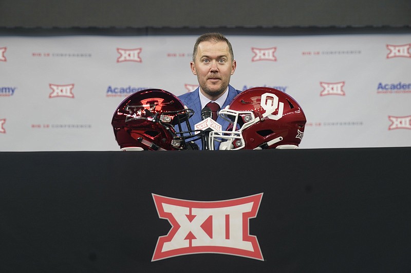Oklahoma Coach Lincoln Riley, shown during Big 12 Media Days in Arlington, Texas, on July 14, figures to lead the Sooners into the SEC on July 1, 2025. But some believe Oklahoma and Texas will negotiate with the Big 12 to enter their new conference earlier.
(AP/LM Otero)