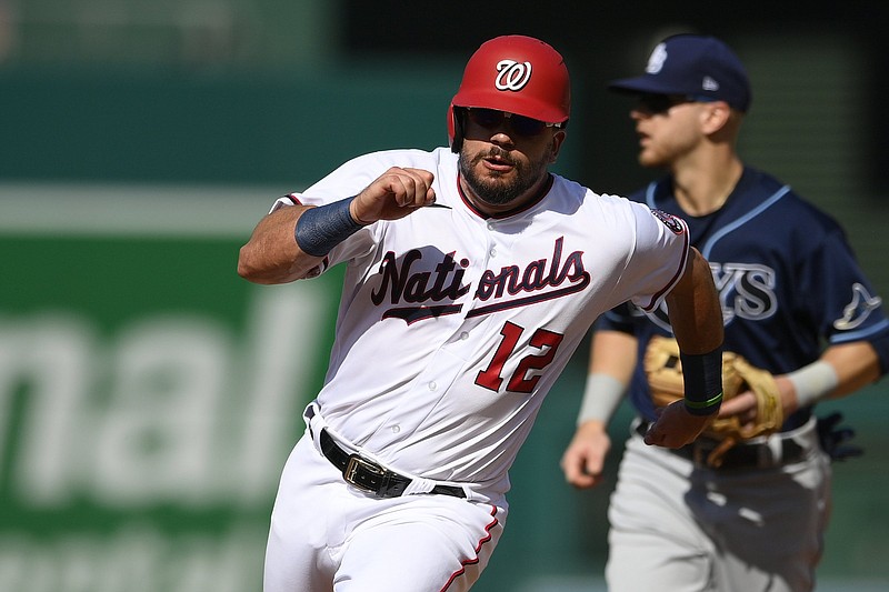 All-Star slugger Kyle Schwarber, in his first season with the Washington Nationals, was traded to the Boston Red Sox on Thursday. Schwarber has 25 home runs and 53 RBI in 72 games.
(AP/Nick Wass)