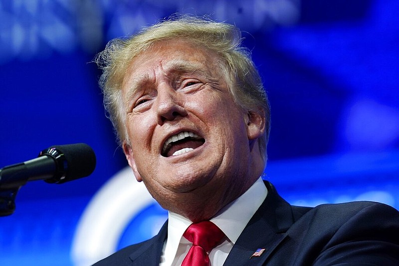 FILE - In this Saturday, July 24, 2021, file photo former President Donald Trump speaks on a variety of topics to supporters at a Turning Point Action gathering in Phoenix. Trump urged senior Justice Department officials to declare the 2020 election results “corrupt” in a December phone call. That's according to handwritten notes from one of the participants in the conversation. The notes of the Dec. 27 call were released Friday by the Democratic-led House Oversight Committee. (AP Photo/Ross D. Franklin, File)