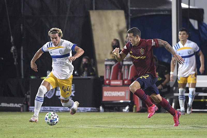 Cade Cowell, the San Jose Earthquakes’ 17-year-old forward, was named to the Major League Soccer All-Star Game roster Wednesday. The MLS squad will face a team of all-stars from LigaMX on Aug. 25 in Los Angeles.
(AP/Phelan M. Ebenhack)